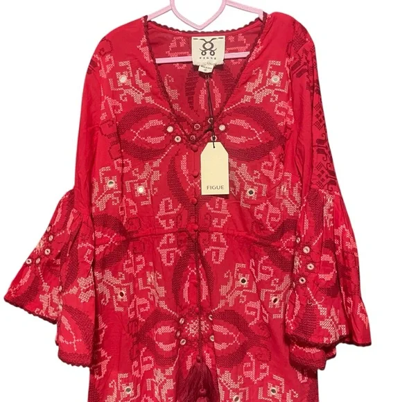 Figue Minette Cross-Stitch Embroidered Midi Dress Size M Festive Occasion